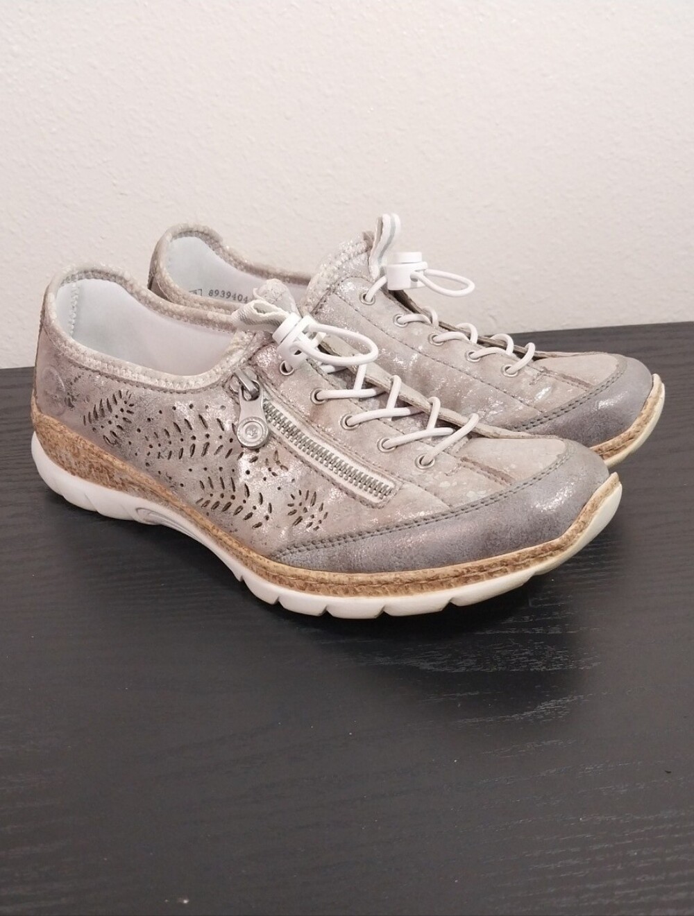 Rieker Anti Stress Casual Women's Walking Sneaker in Light Silver Size 40